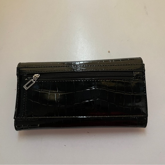 Guess Black Croc-Embossed Wallet with Silver Logo Clasp – 7” Width - Picture 3 of 6